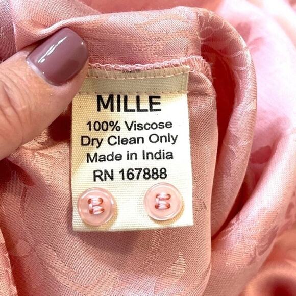 Millie Womens XL Top in Pink Jacquard Tie Neck Layered Sleeves Button-Up NWOT - Picture 14 of 14